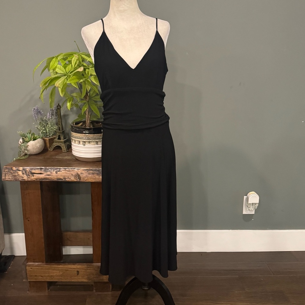 Scarlett Black Ruched Midi Cocktail Dress